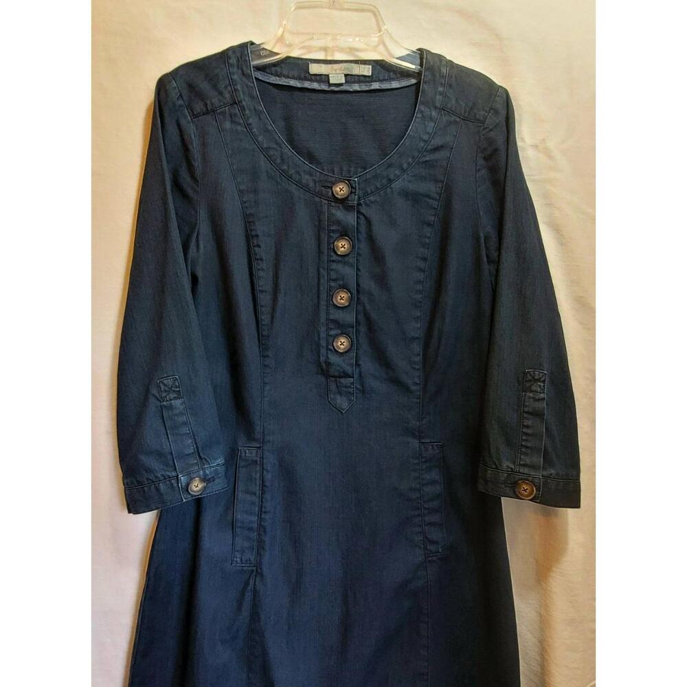 Boden Denim Shirt Dress Shift Womens 4 Dark Wash Long Sleeve Casual Button Knee